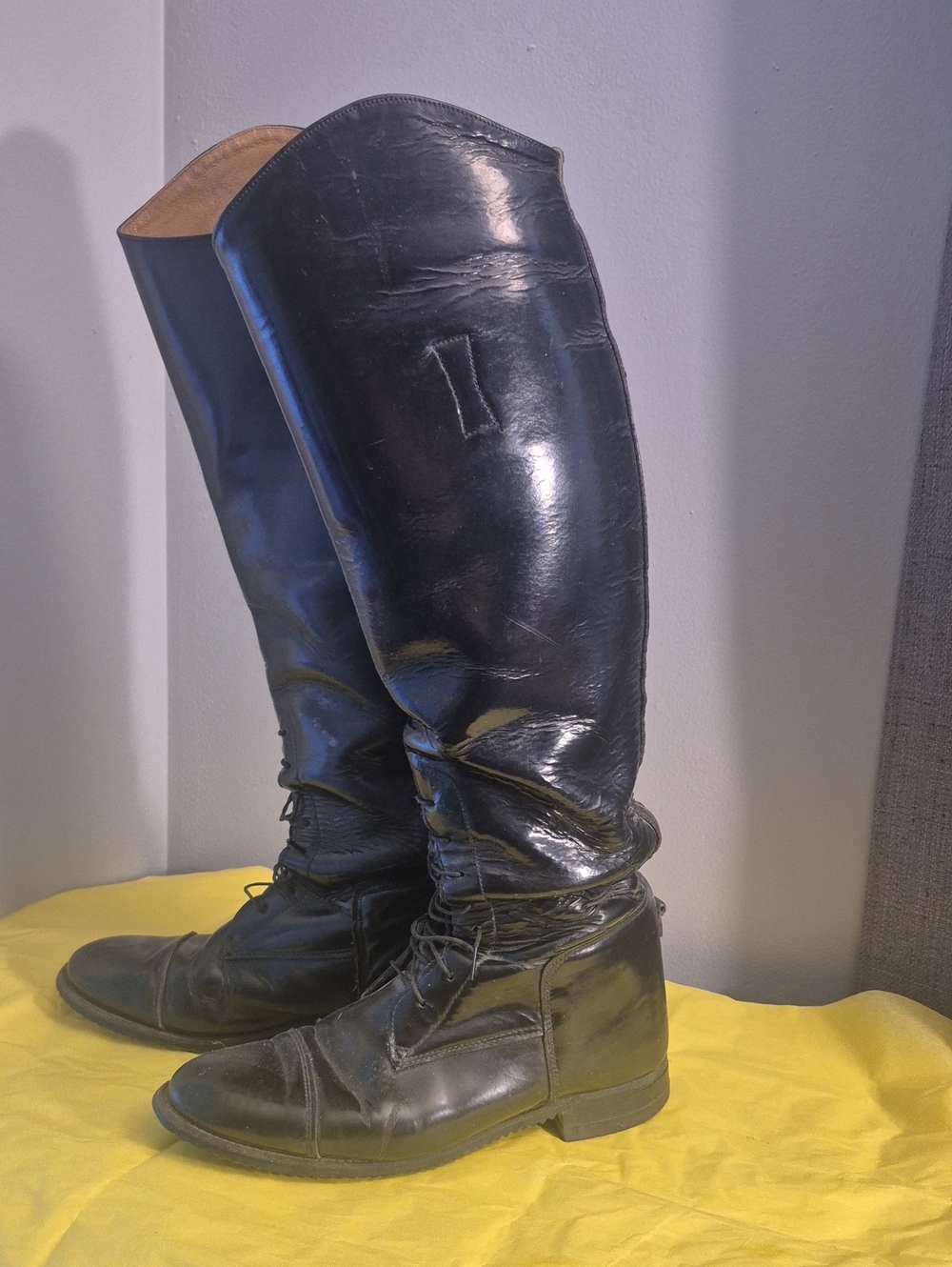 Womens Black Tall Leather Lace-Up Riding Boots